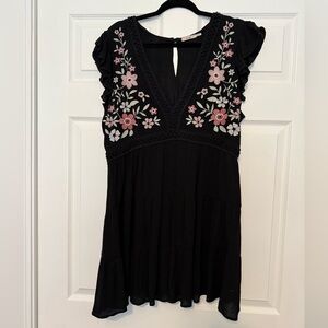 Flutter Sleeve Embroidered Mini Dress